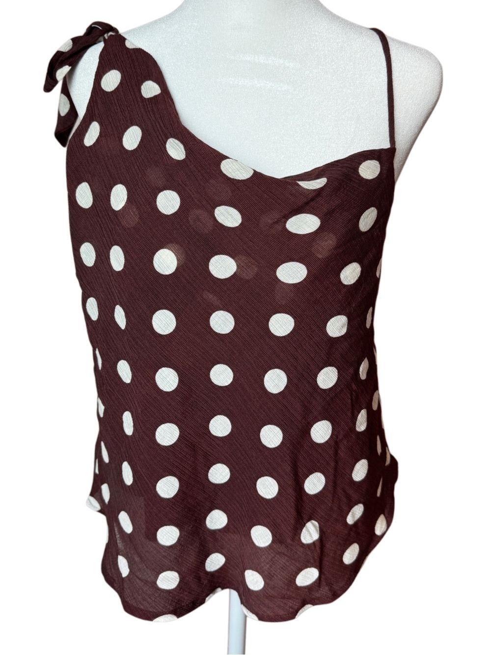 NWT Kirious Y2K Polka Dot Asymmetrical Cowl Cami in Brown